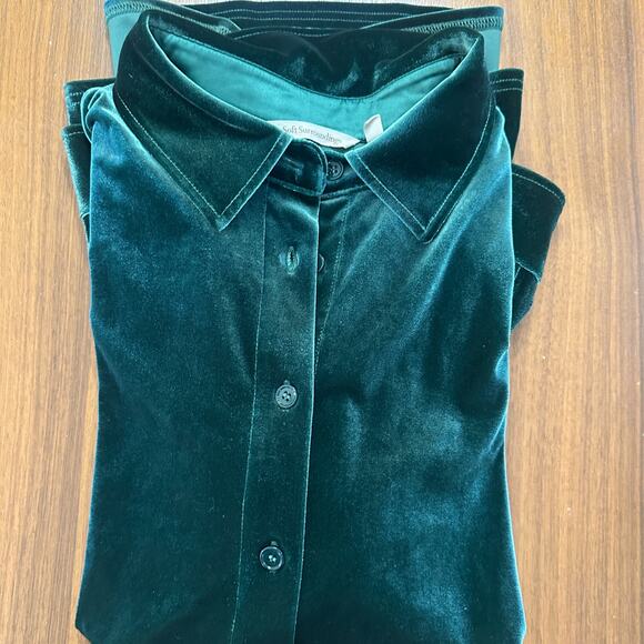 Soft Surroundings Emerald Green Velvet Button Up Top, Holiday, Christmas, Large - Picture 9 of 9